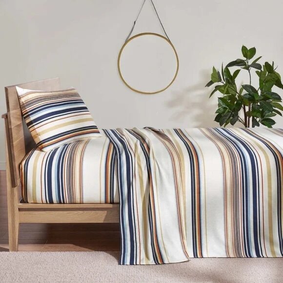 COPY - Pendleton 4-piece Flannel Sheet Set, Savanna Stripe Multi Color Queen - Picture 1 of 4